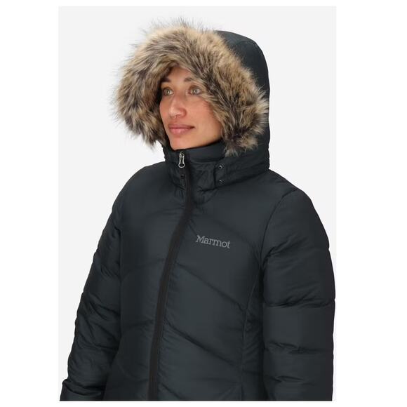 Marmot Montreaux 700 Fill Power Down Hooded Coat with Faux Fur Trim Size XL - Picture 4 of 16